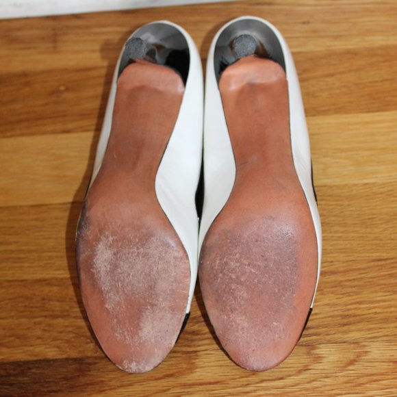 Vintage Amano Black/White Peep Toe Leather Heels Shoe USA Made Women's 9 AA - Picture 9 of 15